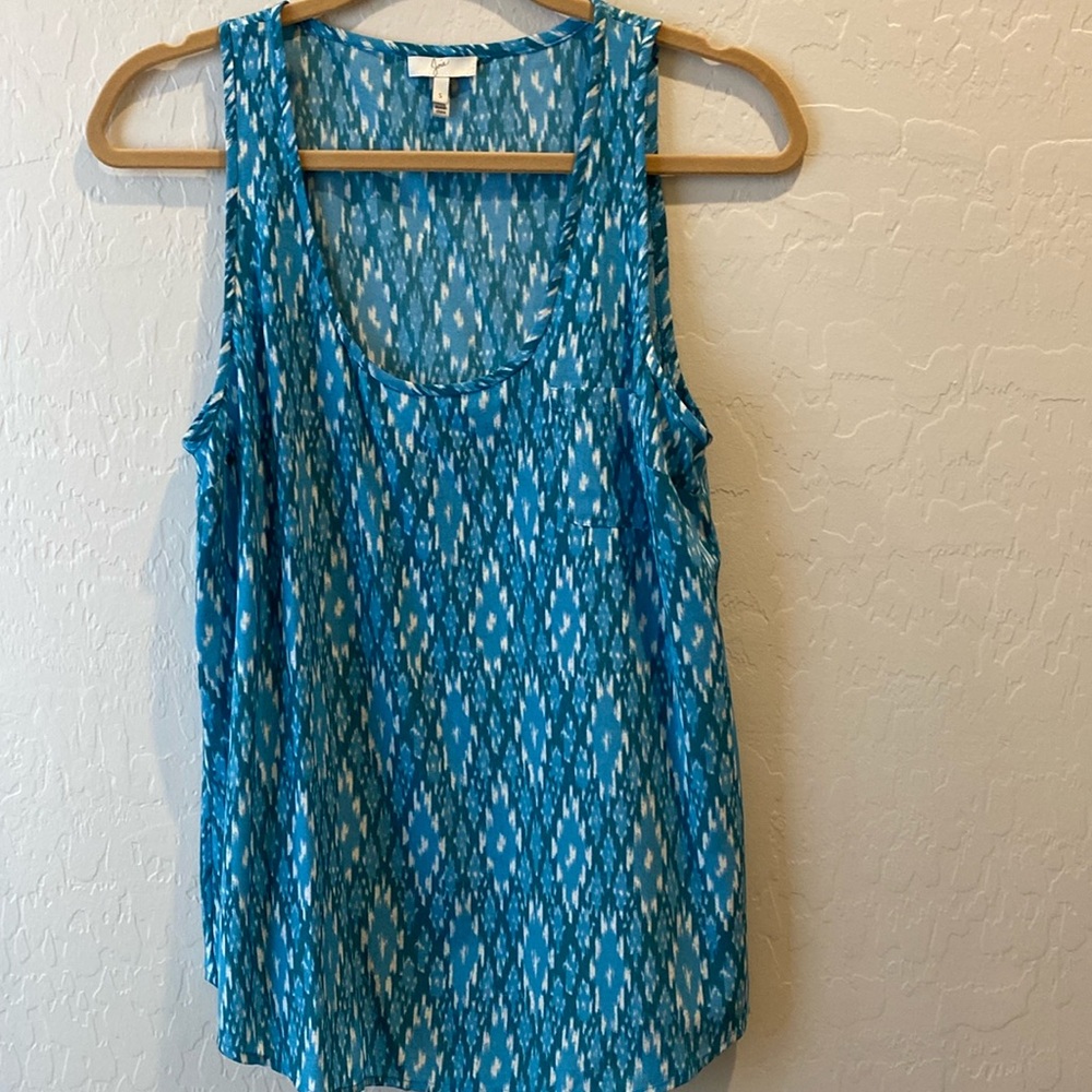 Silk Teal Turquoise Geometric Sleeveless Pocket Tank, Small